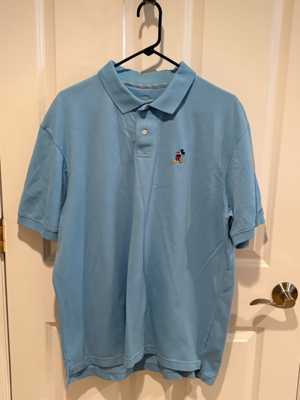 Disney Light Blue Men's Polo Shirt with Embroidered Mickey